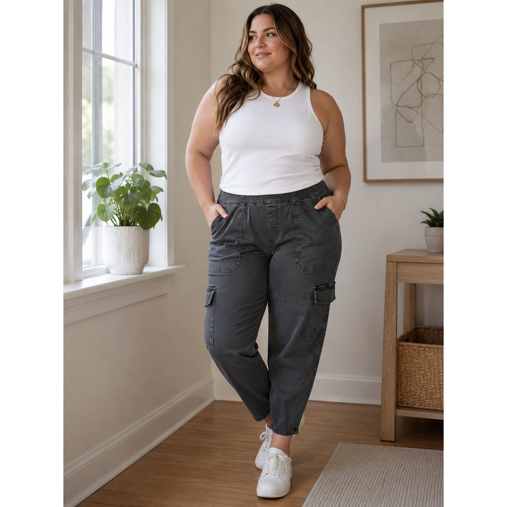 SPANX Gray Stretch Cargo Pants Plus Size 2X Utility Tapered Ankle Pants